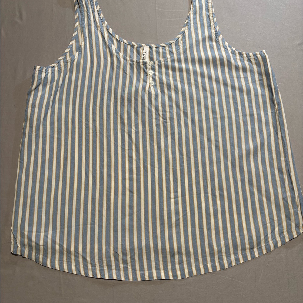 Soma Intimates Pajama Set Womens Size L Blue White Yellow Striped Tank & Shorts